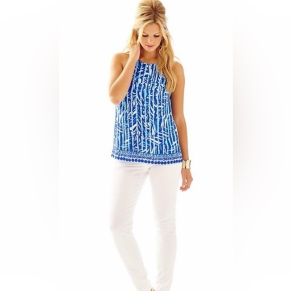 Lilly Pulitzer Samba Annabelle Sleeveless tank high neck size med Santorini Blue - Picture 1 of 9